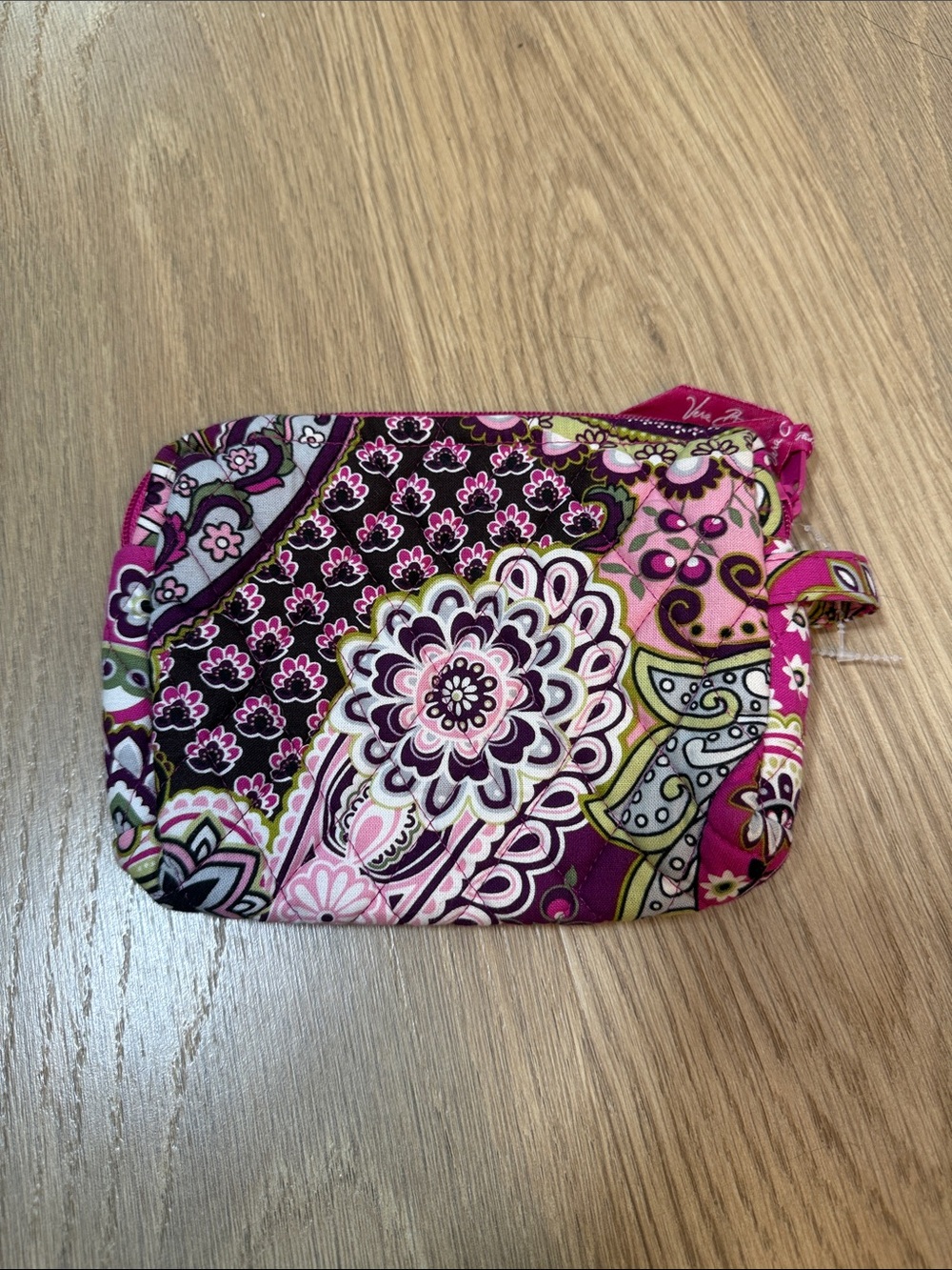 Vera Bradley Pink Paisley Quilted Cosmetic Pouch with Floral Medallion